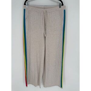 J. SOCIETY SIDE STRIP WIDE LEG PANTS HEATHER OATMEAL RAINBOW STRIPE XL LOUNGE